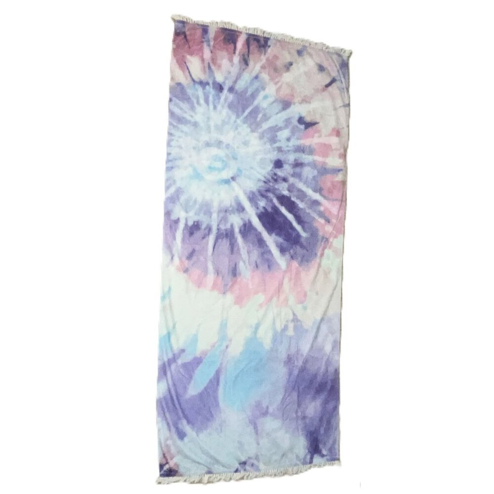 LSpace Tie-Dye Purple Blue Pink Beach Towel 100% Cotton With Fringed Edges